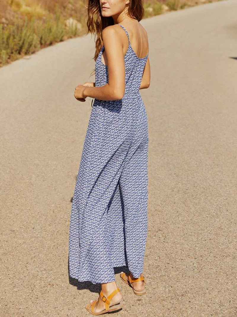 V Neck Lace-Up Wide Leg Jumpsuit