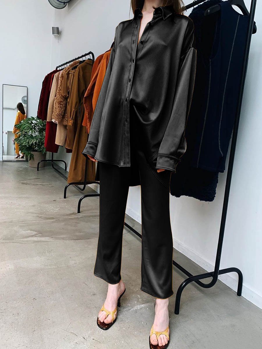 Fashionable Simple Casual Loose Shirt Pants Suit