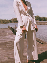 Stylish Belted Blazer Pants Two-Piece Suit