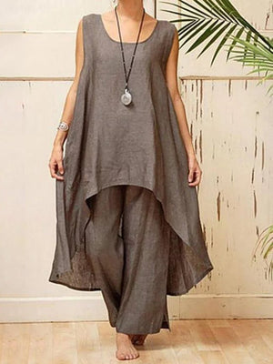 Women's Casual Loose Solid Color Sleeveless Suit