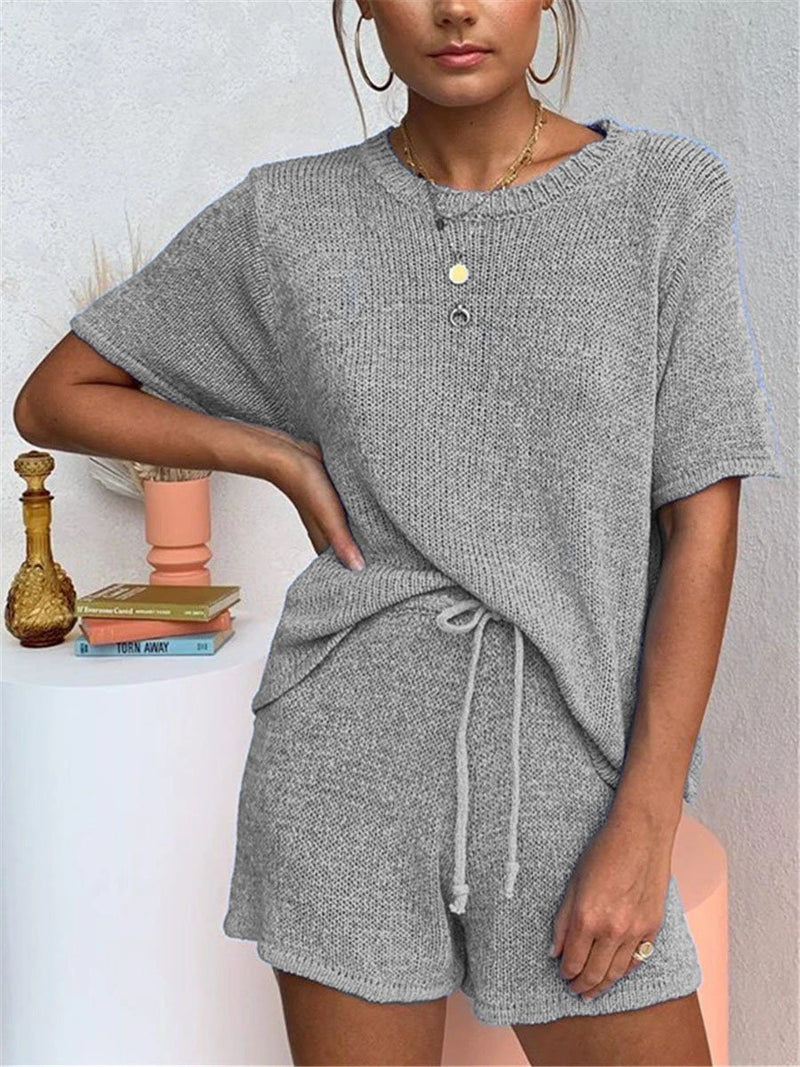 Casual Loose Loungewear Top Pant Knitted Suit