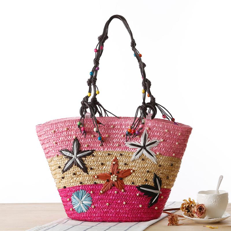 Embroidered Starfish Straw Bead Weave Women's Bag