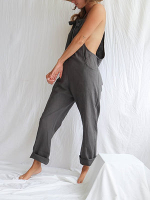 Linen Overalls Casual Jumpsuit with Pocket