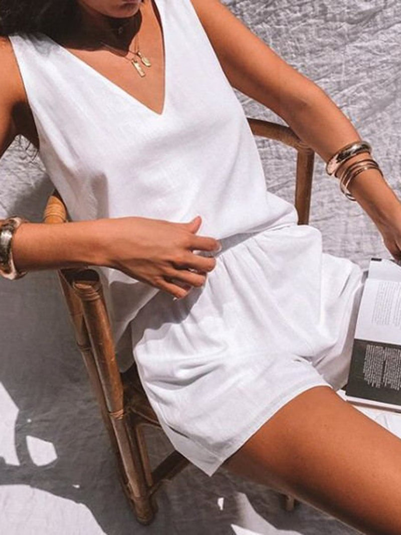 Daily Simple Casual Loose Short Sleeved Shirt Shorts Suit