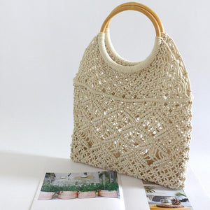 Fashion Holiday Beach Cotton Rope Woven Handbag