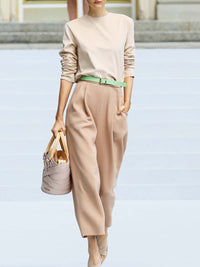 Casual Solid Color Long-sleeved Top Nine-point Pants Two-piece Suit