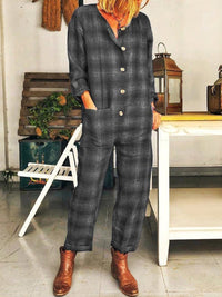 Casual Plaid Long Sleeve Jumpsuit