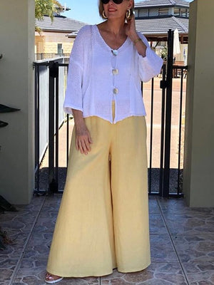 Plus Size Loose Shirt Wide Leg Pants Women's Suit