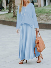 Simple Casual Loose Long Sleeve Top Skirt Knitted Suit