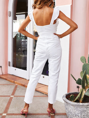 Sexy Sleeveless White Lace Up Jumpsuit