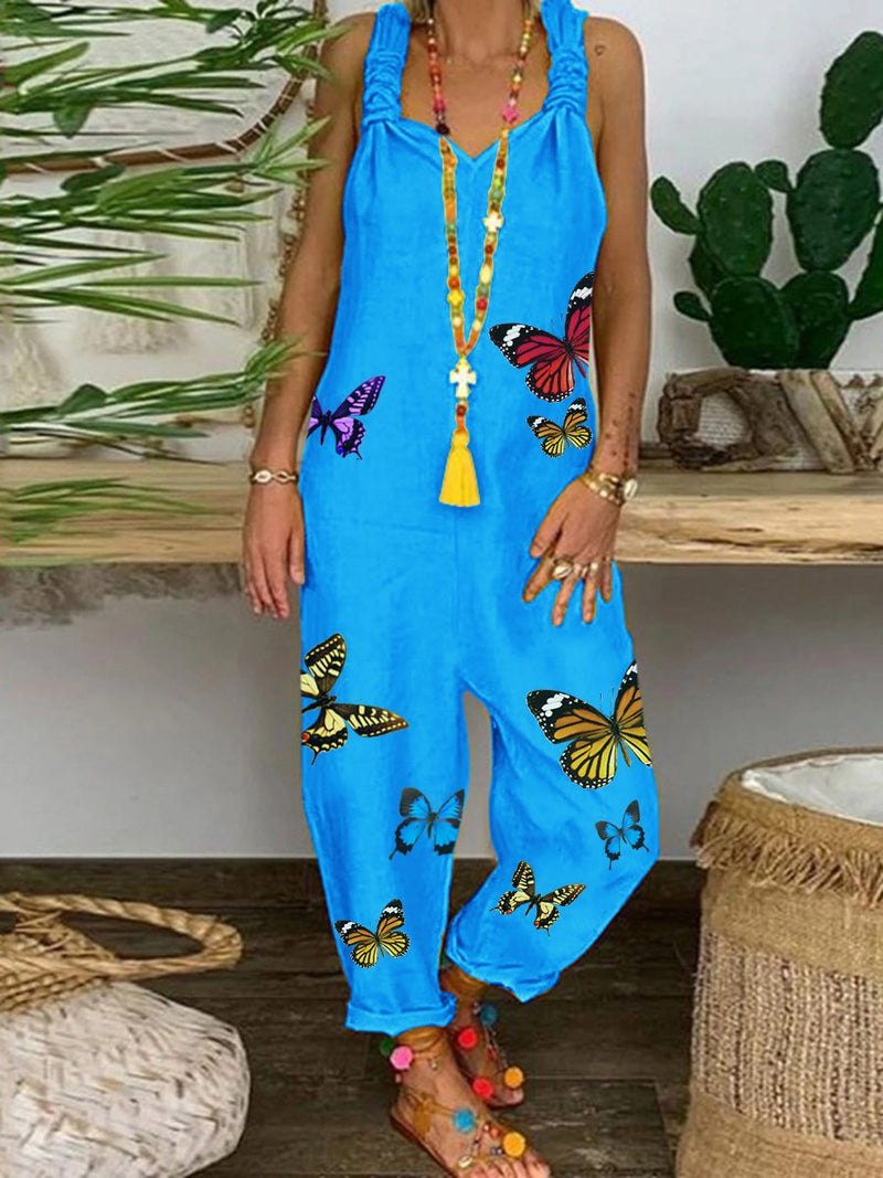 Romantic Rural Butterfly Loose Casual Jumpsuit