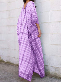 Women's Casual Tie-Dye V-Neck Bat Sleeve Maxi Dress