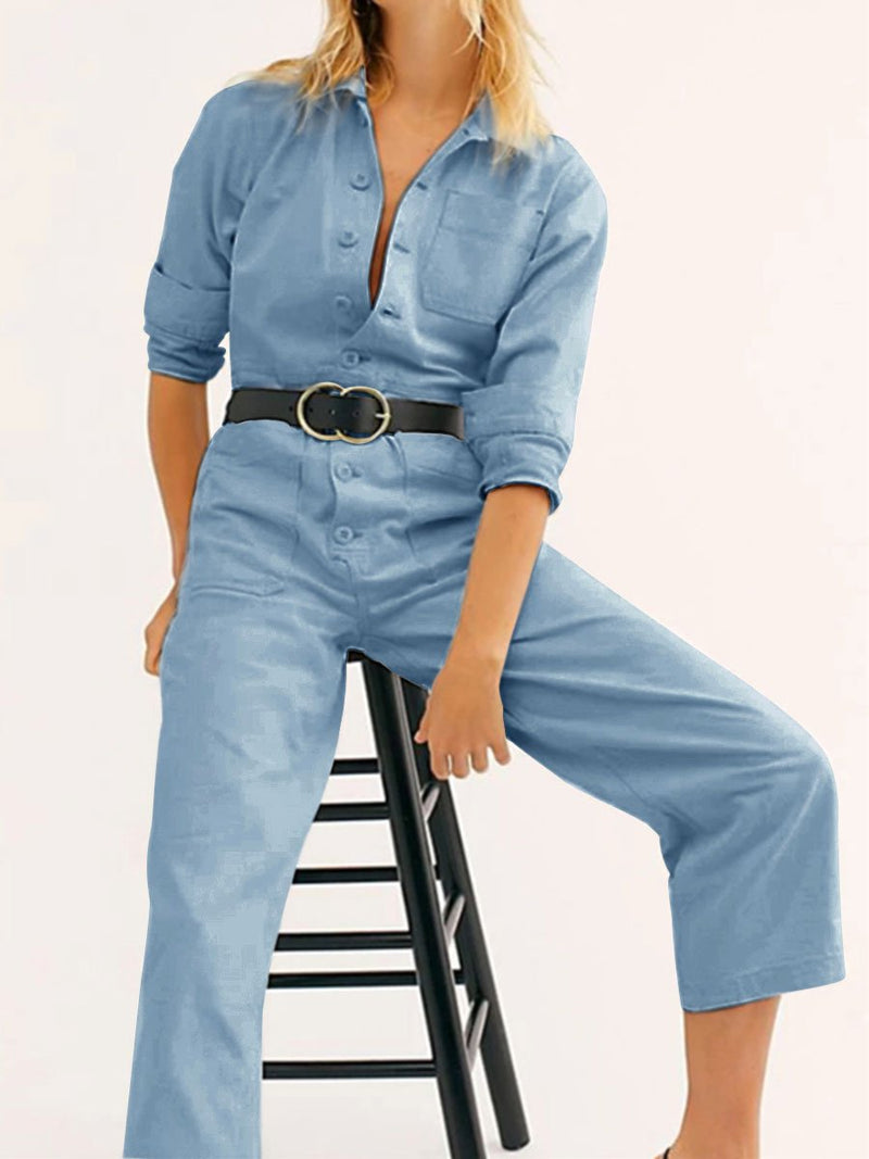 Fashion Lapel Pocket Jumpsuit