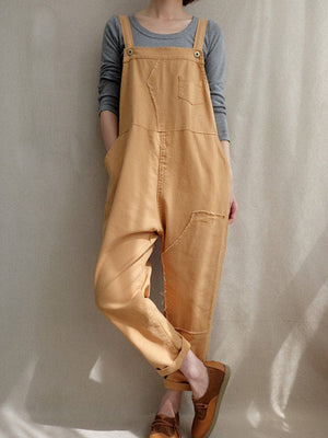 Casual Cotton Denim Linen Overalls Jumpsuit