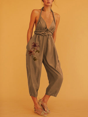 Fashion Sexy Minimalist Printed Halter Jumpsuits