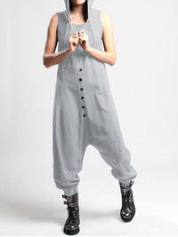 Casual Sleeveless Button Side Pocket Harem Pants Jumpsuit