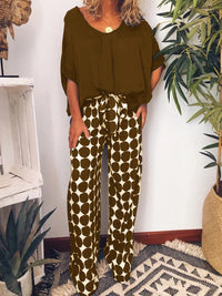 Casual Retro Top Polka Dot Pants Set