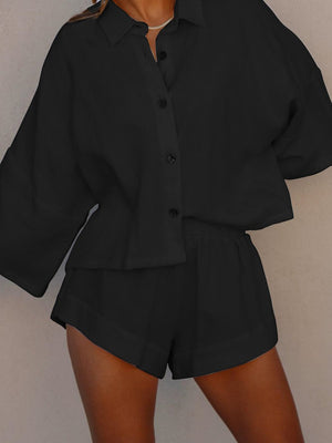 Casual Loose Solid Color Mid-sleeved Top and Shorts Two-piece Suit