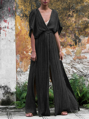 Sexy Deep V-Neck Bat Sleeve Vintage Maxi Dress