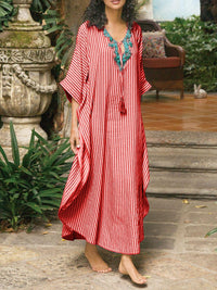 Bohemian Vintage Loose Casual Striped Maxi Dress