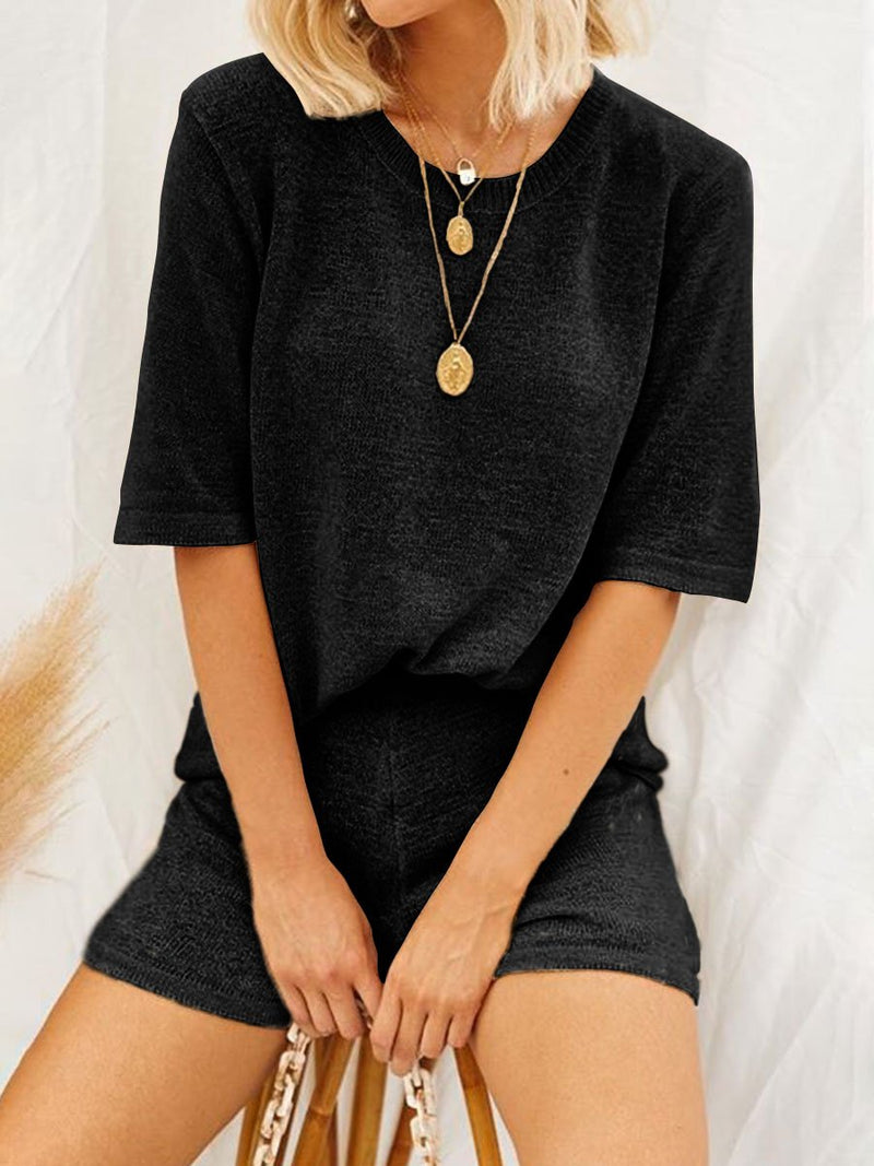 Casual Loose Short-Sleeved Shirt Shorts Knitted Suit