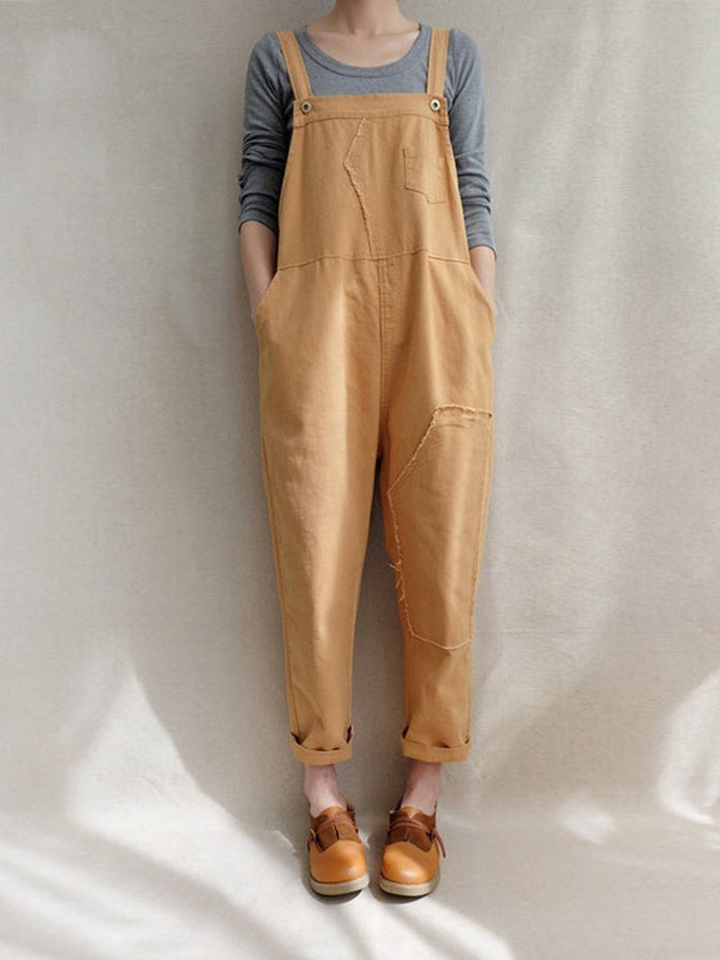 Casual Cotton Denim Linen Overalls Jumpsuit