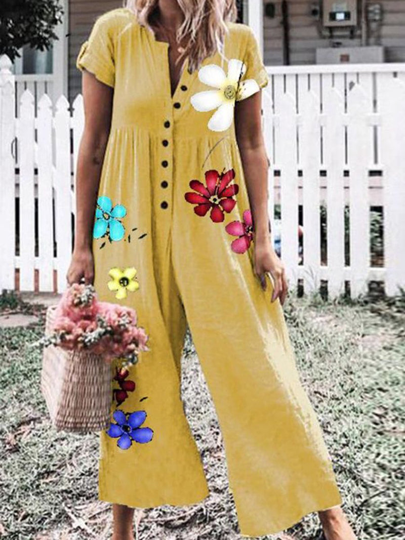 Romantic Pastoral Floral Casual Loose Jumpsuit