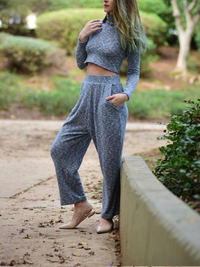 Blue Pants Suit Turtle Neck Sweater With High Waist Pants