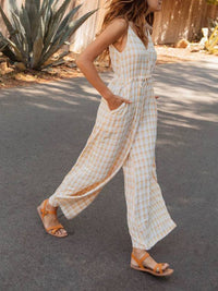 V Neck Lace-Up Wide Leg Jumpsuit