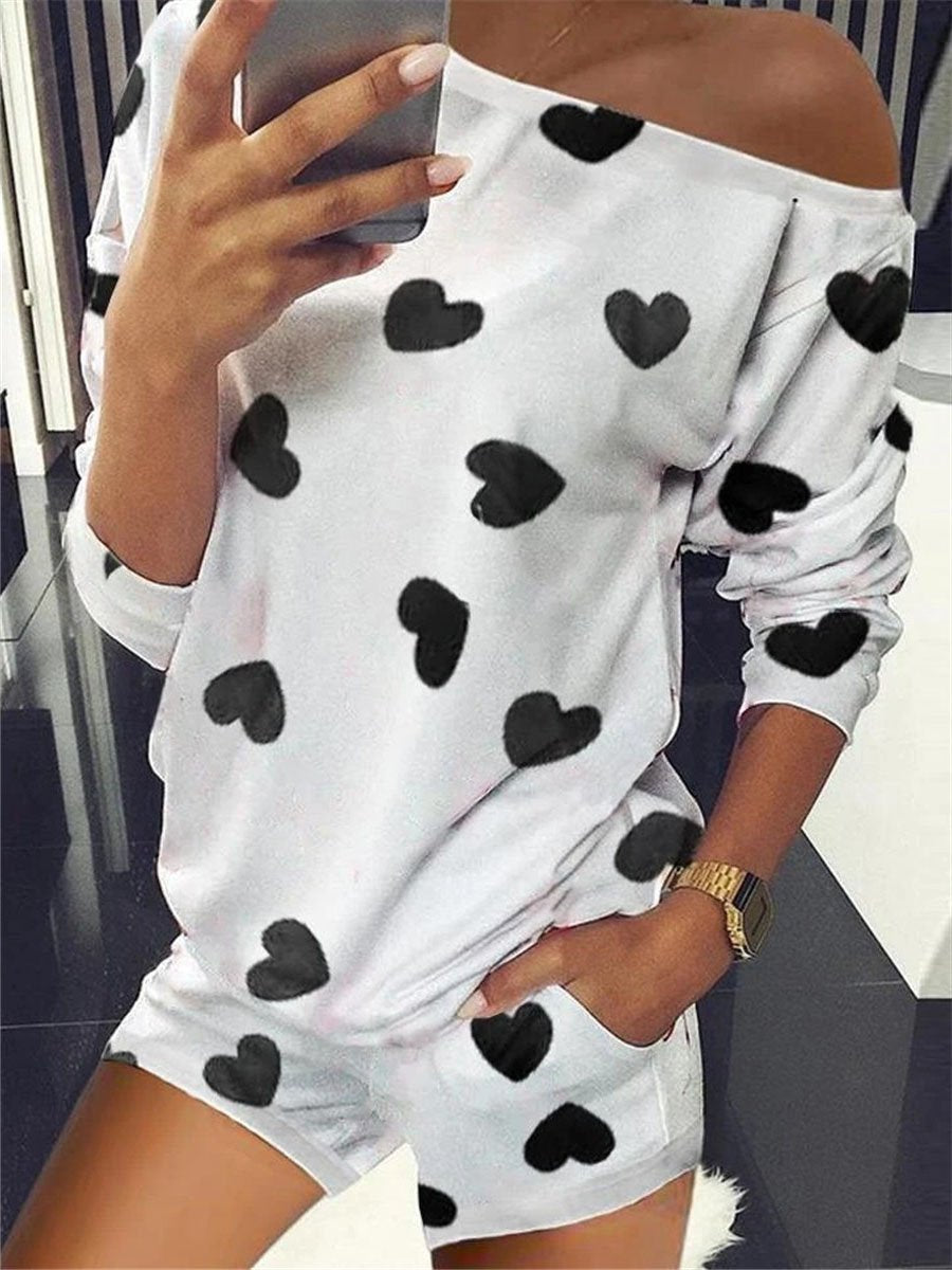 Loose Casual Home Wear Casual Wear Love Print Two-Piece Set