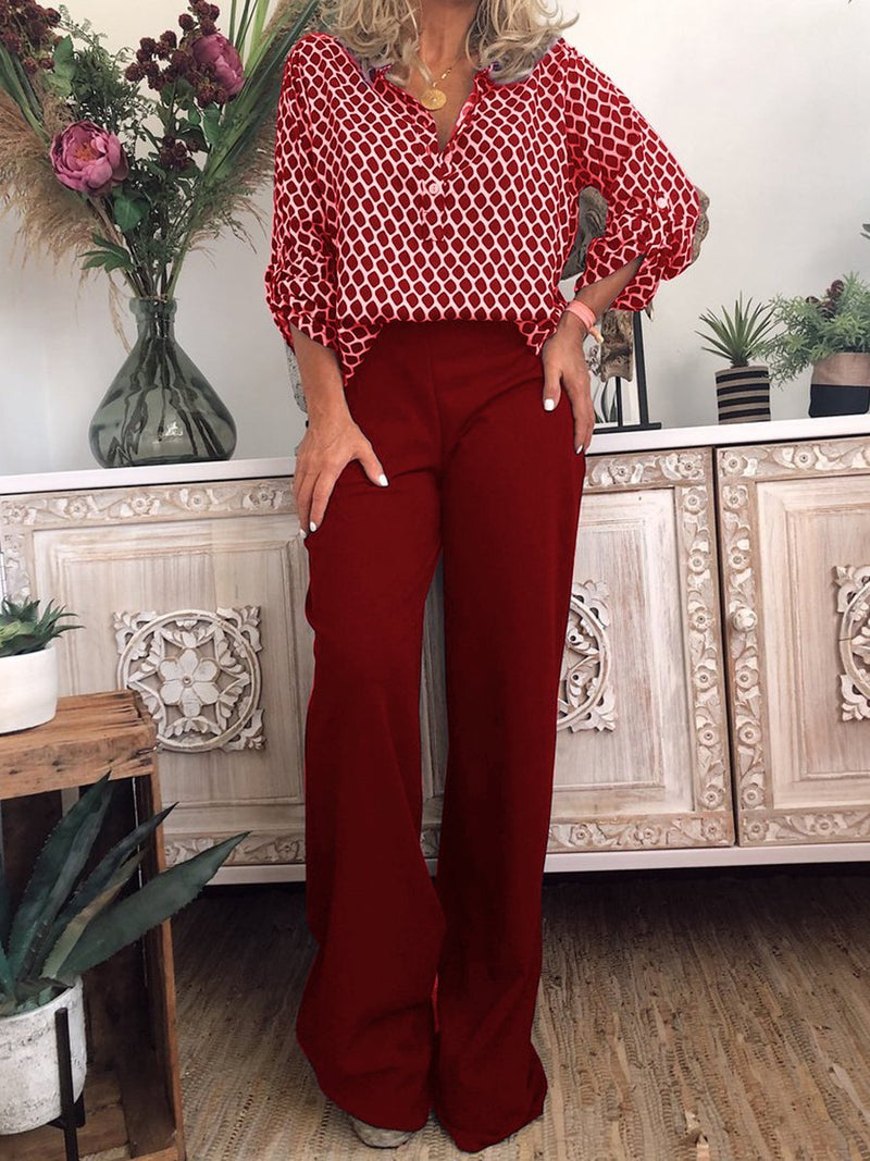 Fashionable Casual Loose Polka Dot Trousers Suit