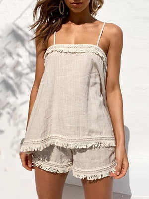 Casual Loose Strap Tassel Two-piece Suit