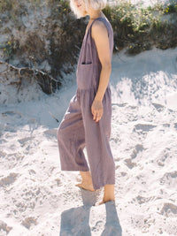 Solid Color Linen Jumpsuit with Pockets