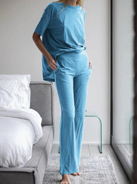 Simple Casual Loose Short Sleeve Top Pants Suit