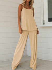 Simple Casual Loose Sling Top Pants Set