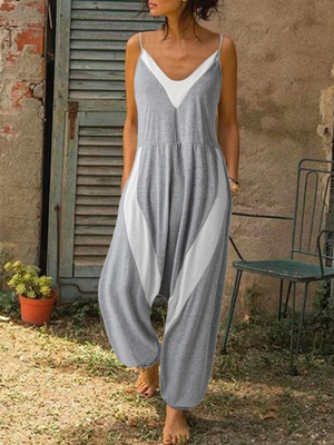 Women's Casual Adjustable Shoulder Strap Loose Jumpsuit With Pocket