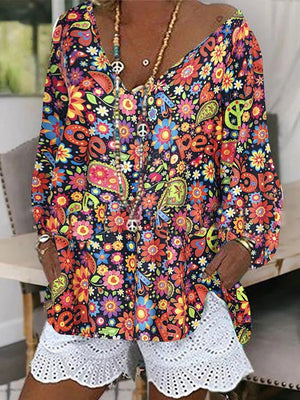 Women's V-Neck Print Short Suit