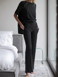 Simple Casual Loose Short Sleeve Top Pants Suit