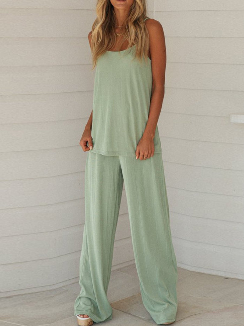 Simple Casual Loose Sling Top Pants Set