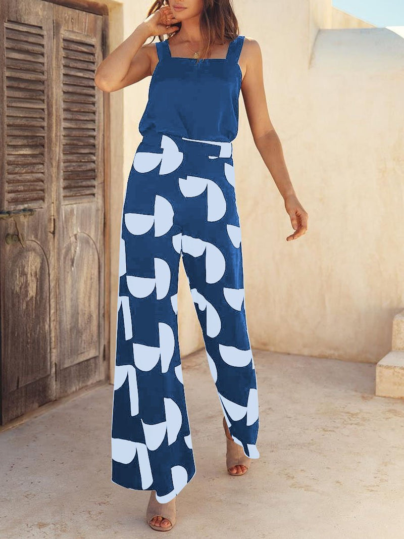 Simple Casual Loose Sling Top Polka Dot Pants Suit