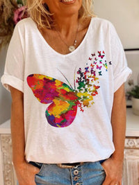 Casual V-Neck Butterfly Print Women's Tops