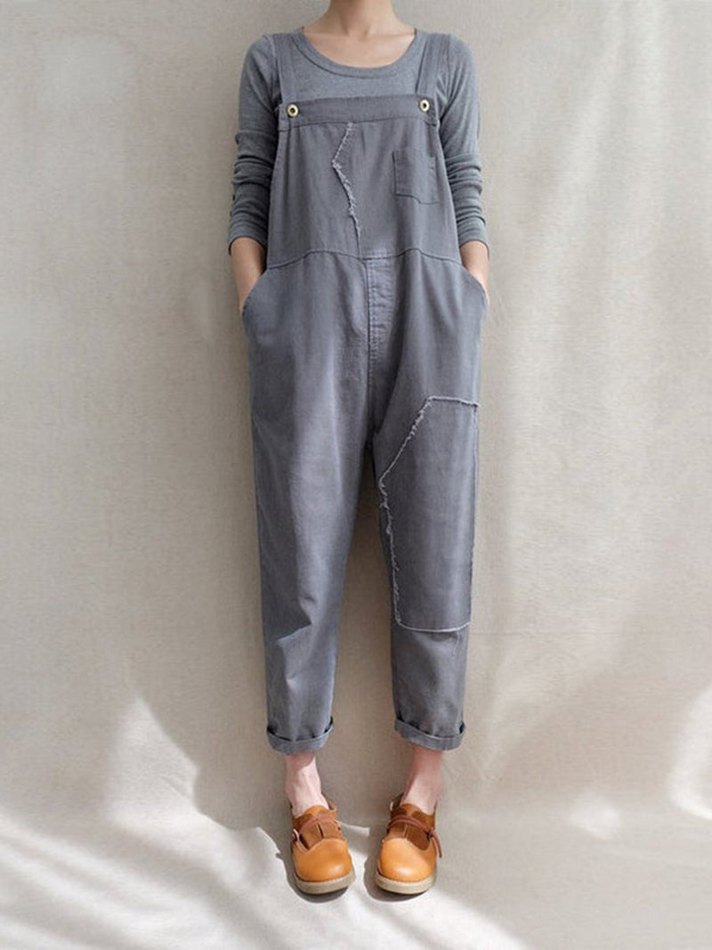 Casual Cotton Denim Linen Overalls Jumpsuit