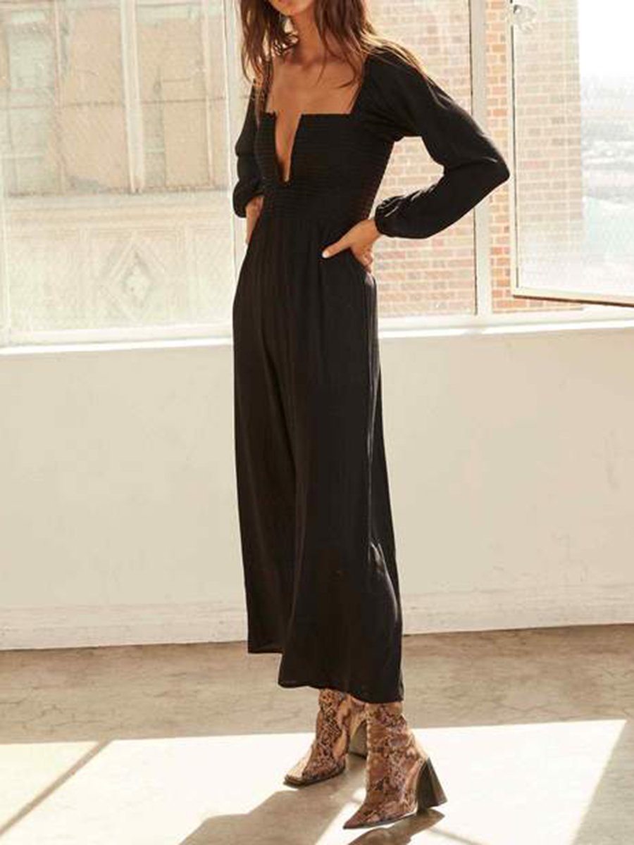 Sexy Solid Color Lapel Jumpsuits