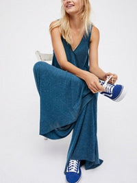 Women's Fashion Blue V-Neck Loose Jumpsuit