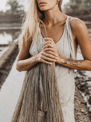 Women Boho Grey Linen Jumpsuit Romper Comfy Sleeveless Jumpsuit