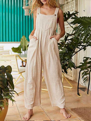 Women's Fashion Solid Color Loose Strap Jumpsuit