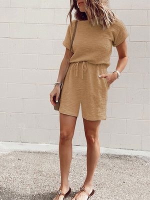 Fashion Round Neck Short Sleeve Two Piece Set