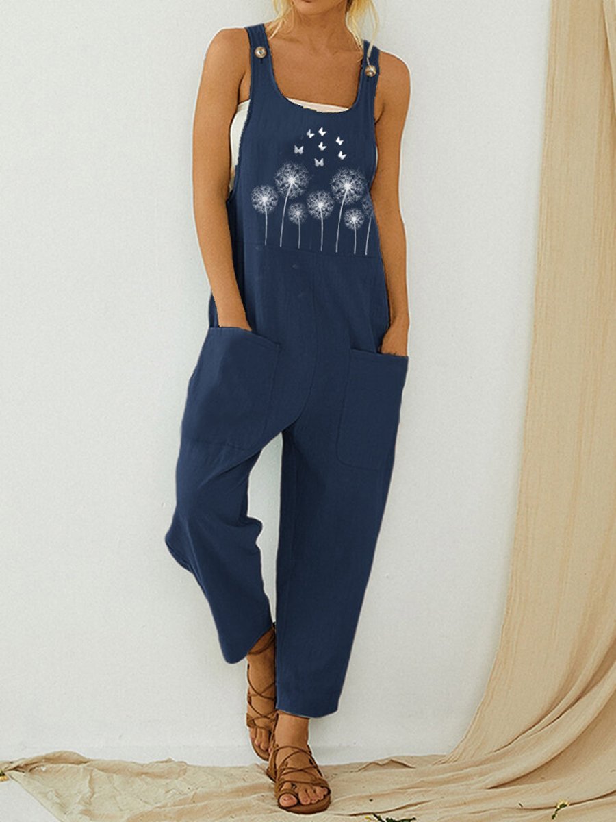 Simple Casual Loose Dandelion Printed Jumpsuit