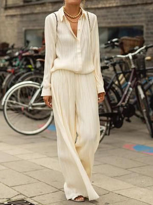 Loose Casual Lapel Long Sleeve Top Trousers Suit