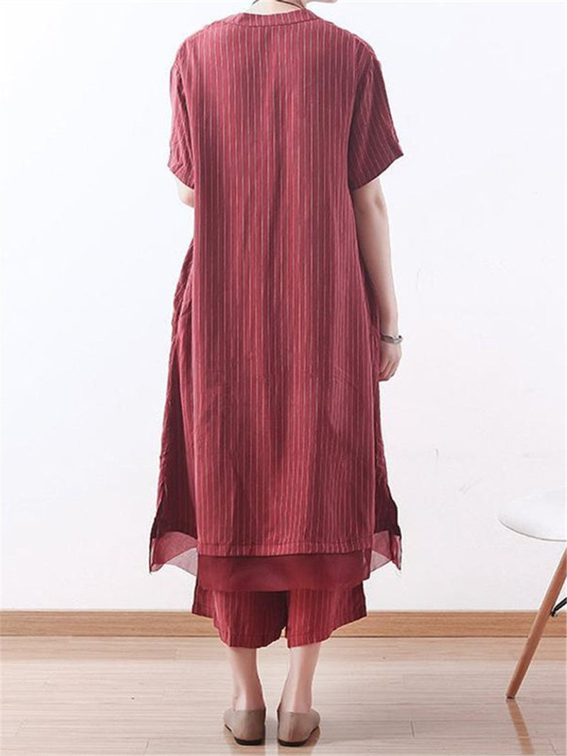 Fashion Stripe Mesh Stitching Loose Suits